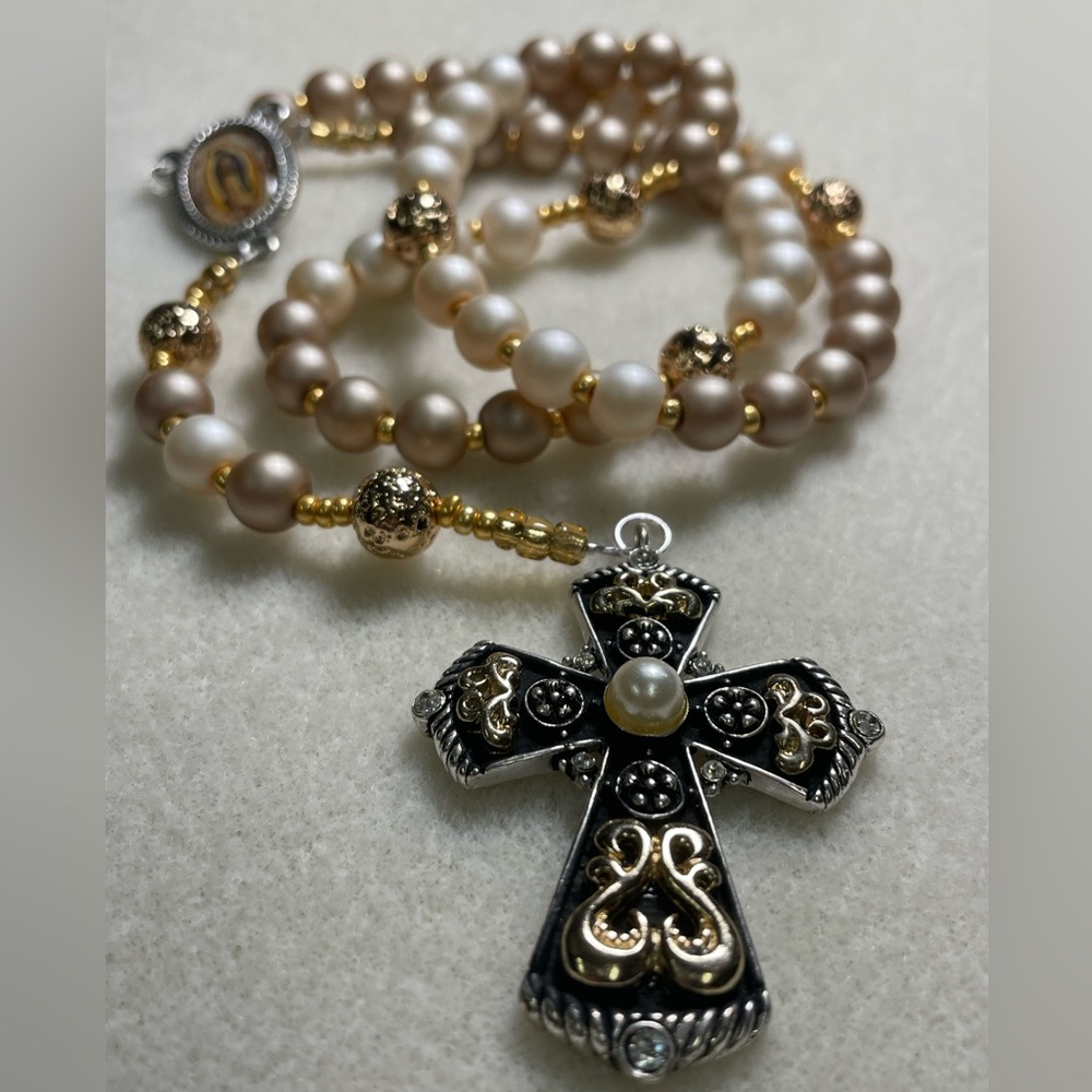 Pearl and Gold Rosary a  1of1 handcrafted heirloom